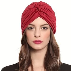 Turbantes Oncológicos Clasicos De Lycra Liso Alopecia Moda - Rojo