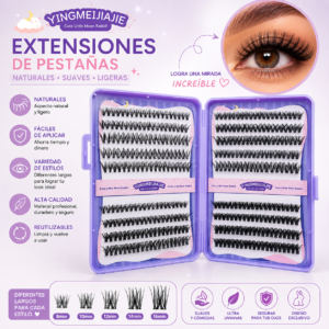 Libro De Extensiones de Pestañas Cluster Volumen Ruso 8mm-18mm - Caja Lila