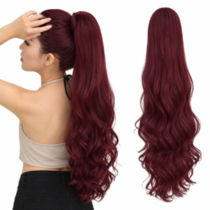 Pony Tail Extension Cola De Caballo Ondulada con Broche - Rojo Intenso Borgoña