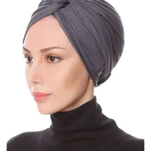 Turbantes Oncológicos Clasicos De Lycra Liso Alopecia Moda - Gris Oscuro
