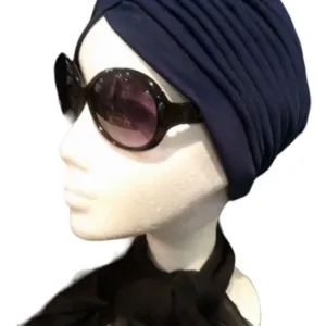 Turbantes Oncológicos Clasicos De Lycra Liso Alopecia Moda - Azul Marino