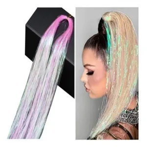 100 Hilos De Oropel Metálicos extensiones para el Cabello - Blanco Holo