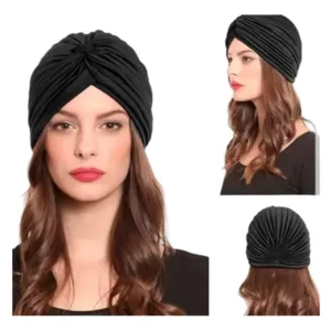 Turbantes Oncológicos Clasicos De Lycra Liso Alopecia Moda - Negro