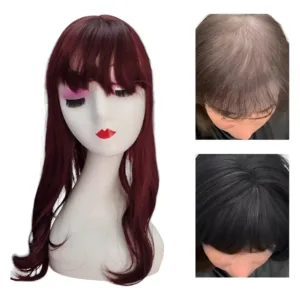 Peluca Topper Bisoñé Semi Opaca Estética 50cm Con Flequillo #35 Rojo Borgoña