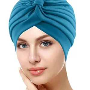 Turbantes Oncológicos Clasicos De Lycra Liso Alopecia Moda - Turquesa