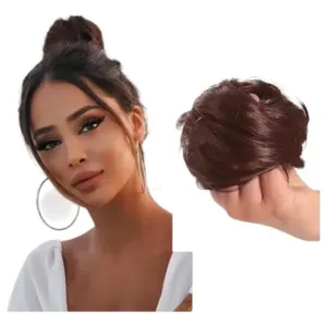 Mini Rodete Moño Extension De Pelo Sintetico Premiun Opaco #2/30 Castaño Oscuro y Cobrizo