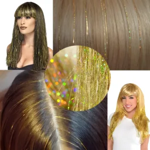 100 Hilos De Oropel Metálicos extensiones para el Cabello - Dorado
