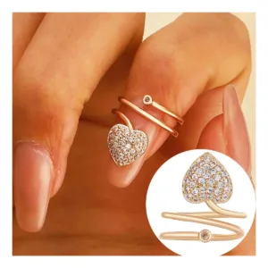 Anillo Para Uña Pequeña Acero Dorado Corazon Espiral con Strass