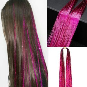100 Hilos De Oropel Metálicos extensiones para el Cabello - Fucsia