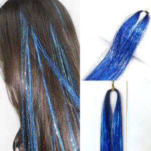 100 Hilos De Oropel Metálicos extensiones para el Cabello - Azul
