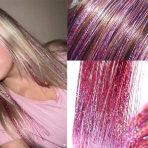 100 Hilos De Oropel Metálicos extensiones para el Cabello - Rosa