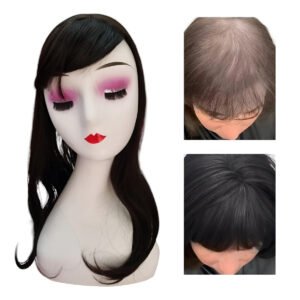 Peluca Topper Bisoñé Semi Opaca Estética 50cm Con Flequillo #4 Castaño Oscuro