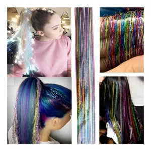 100 Hilos De Oropel Metálicos extensiones para el Cabello - Multicolor