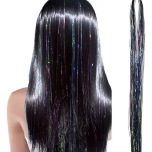 100 Hilos De Oropel Metálicos extensiones para el Cabello - Negro