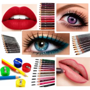 Set 12 Delineadores Dobles Ojos/labios Sacapuntas Y Cepillo