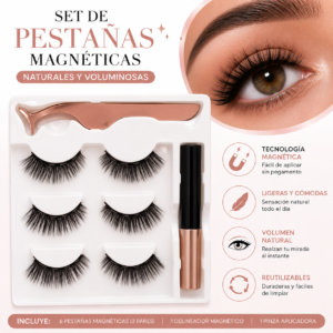 3 Par Pestañas Magnéticas 5 Imanes Lápiz Delineador Premium