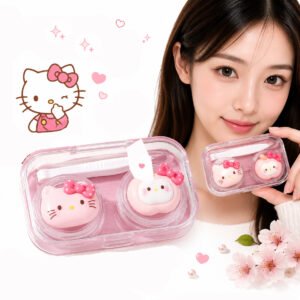 Porta Lentes De Contacto Kitty Cat Apple Manzana Pinza Sopapa - Rosa